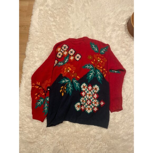 Vintage 90s Izod Men Christmas Cardigan Sweater Knitted by Hand Large Red - Picture 3 of 8